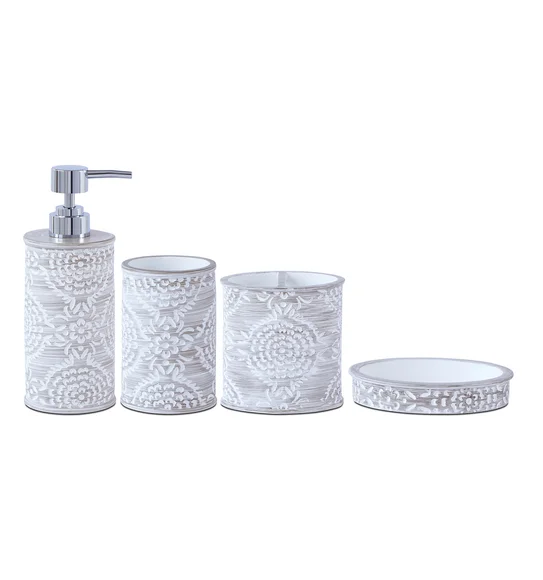 Alvina Polyresin Bath Set Dark Grey and White