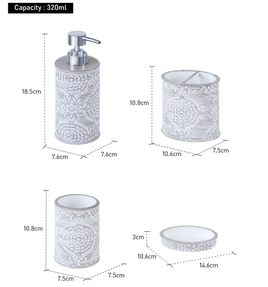 Alvina Polyresin Bath Set Dark Grey and White