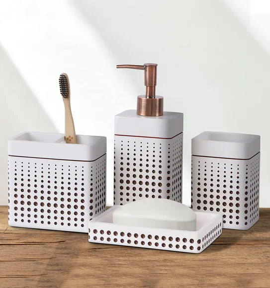 Alvina Polyresin Bath Set Beige and Brown
