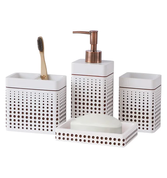 Alvina Polyresin Bath Set Beige and Brown