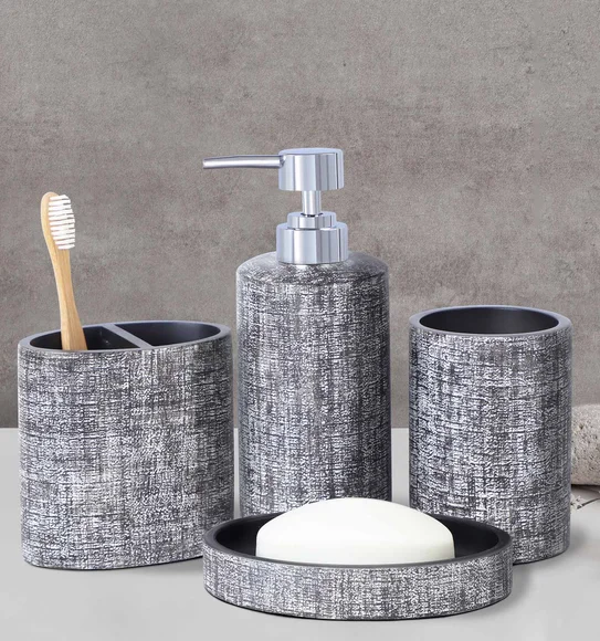 Alvina Polyresin Bath Set Charcoal Grey
