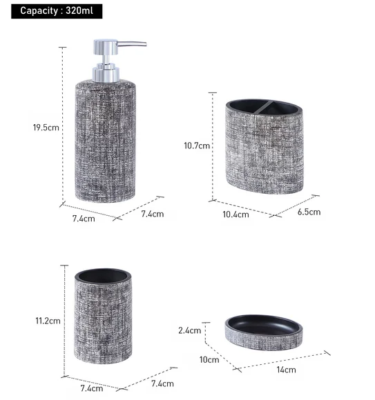 Alvina Polyresin Bath Set Charcoal Grey