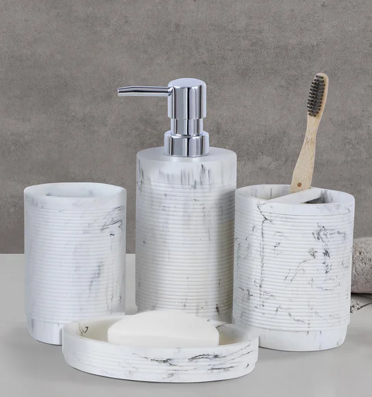 Alvina Polyresin Bath Set Marble White