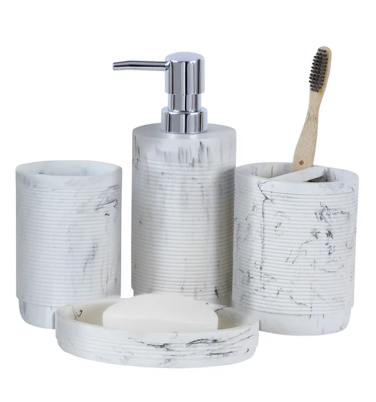 Alvina Polyresin Bath Set Marble White