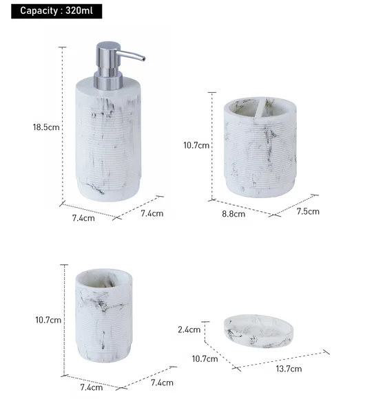Alvina Polyresin Bath Set Marble White