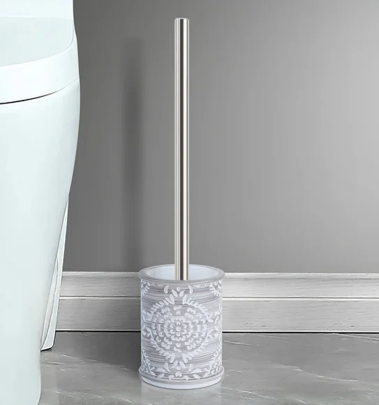 Alvina Polyresin Toiletbrush Holder Dark Grey and White