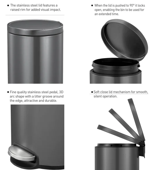 EKO 9115 Artistic Soft Close Fingerprint Resistant Step Bin Black Steel