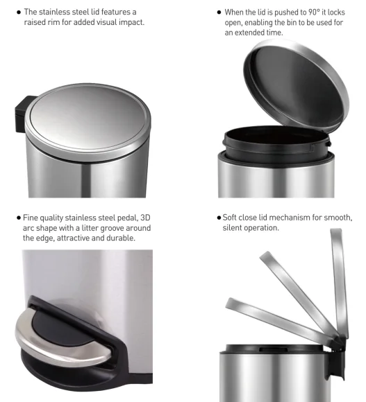 EKO 9115 Artistic Soft Close Fingerprint Resistant Step Bin Metallic