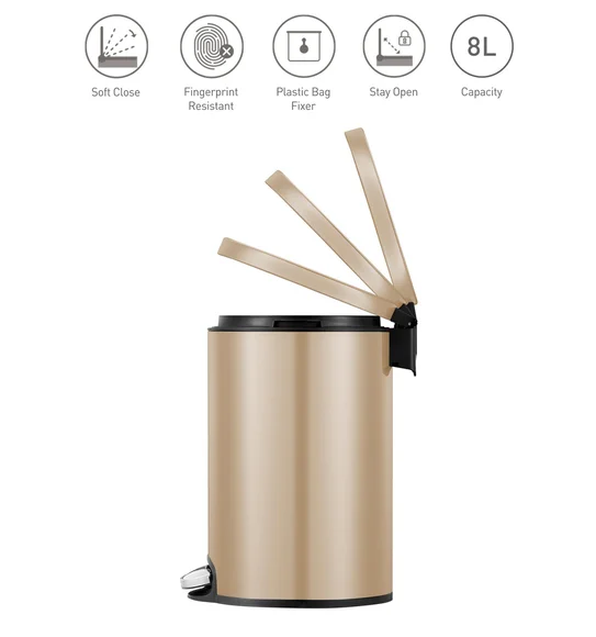 EKO 9115 Artistic Soft Close Fingerprint Resistant Step Bin Champagne Gold