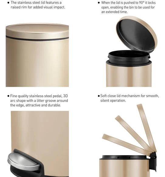 EKO 9115 Artistic Soft Close Fingerprint Resistant Step Bin Champagne Gold
