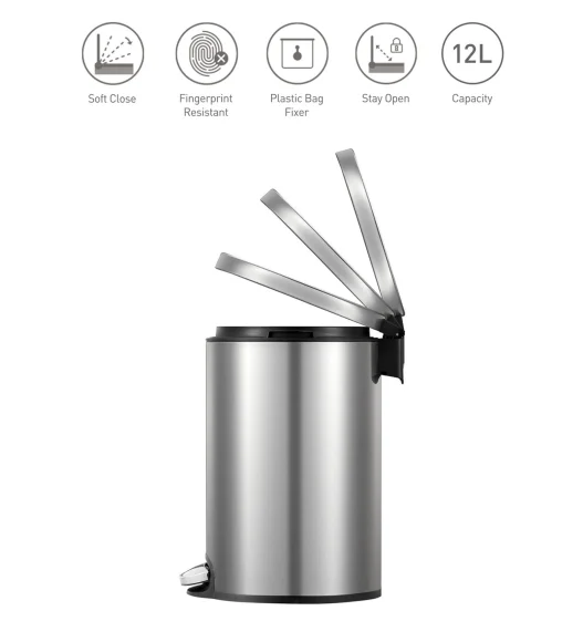 EKO 9115 Artistic Soft Close Fingerprint Resistant Step Bin Metallic