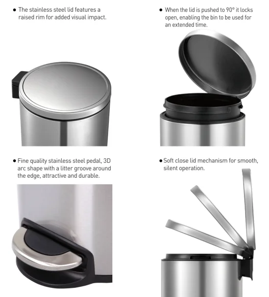 EKO 9115 Artistic Soft Close Fingerprint Resistant Step Bin Metallic