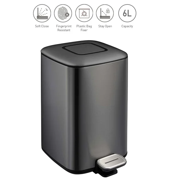 EKO 9388 Regent Fingerprint Resistant Step Bin Black Steel