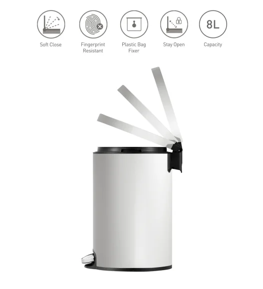 EKO 9115 Artistic Soft Close Fingerprint Resistant Step Bin White