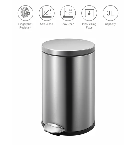 Eko 9219 Luna Stainless Steel Fingerprint Resistant Step Bin Metallic