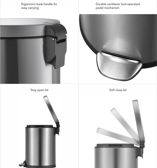 Eko 9219 Luna Stainless Steel Fingerprint Resistant Step Bin Metallic