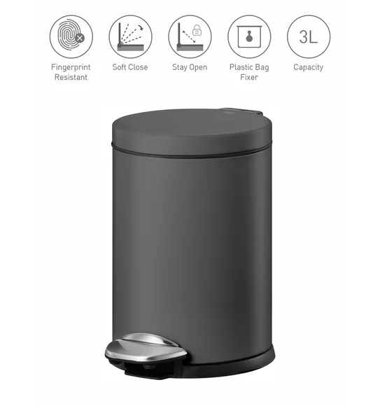 Eko 9219 Luna Stainless Steel Fingerprint Resistant Step Bin Titanium Grey