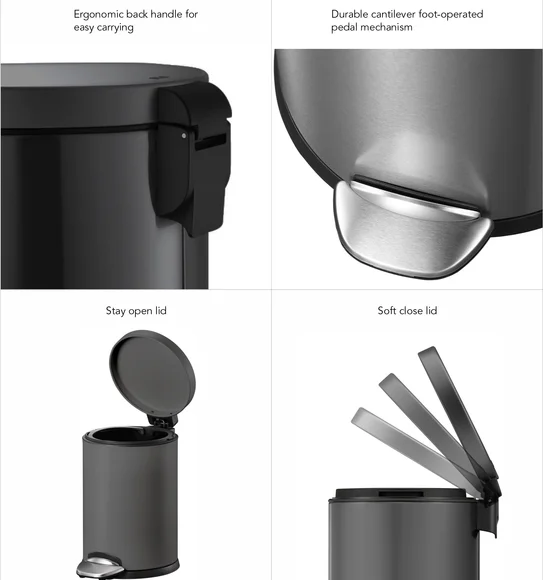 Eko 9219 Luna Stainless Steel Fingerprint Resistant Step Bin Titanium Grey