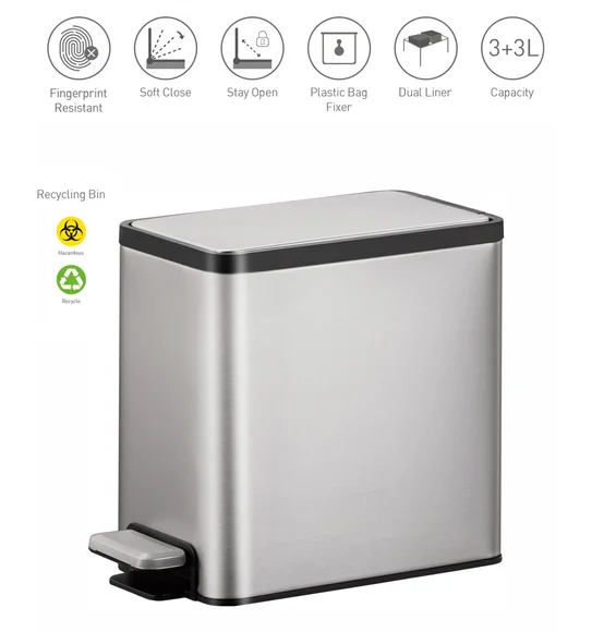 Eko 9138 Eco Casa II Double Liner Recycling Step Bin Metallic