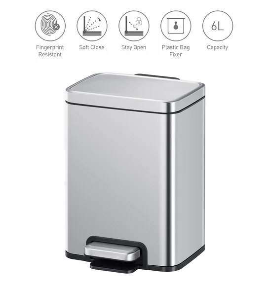 Eko 9361 Madison Stainless Steel Fingerprint Resistant Step Bin Metallic