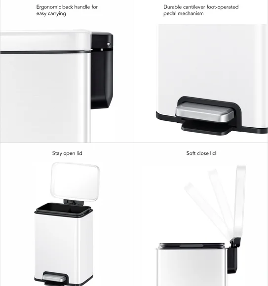 Eko 9361 Madison Stainless Steel Fingerprint Resistant Step Bin Matte White