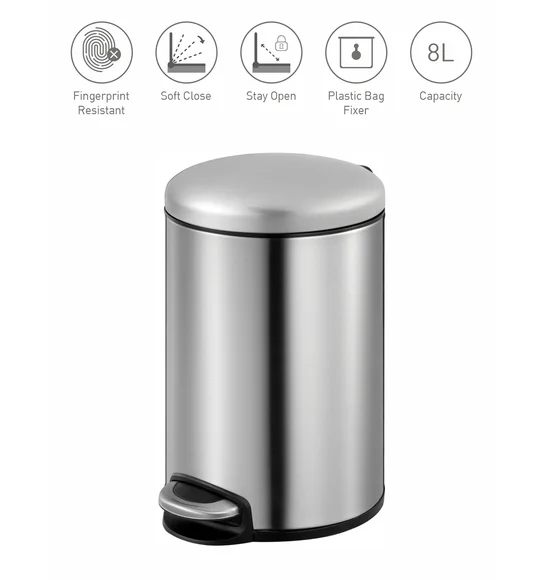 Eko 9213 Maggey Stainless Steel Fingerprint Resistant Step Bin Metallic