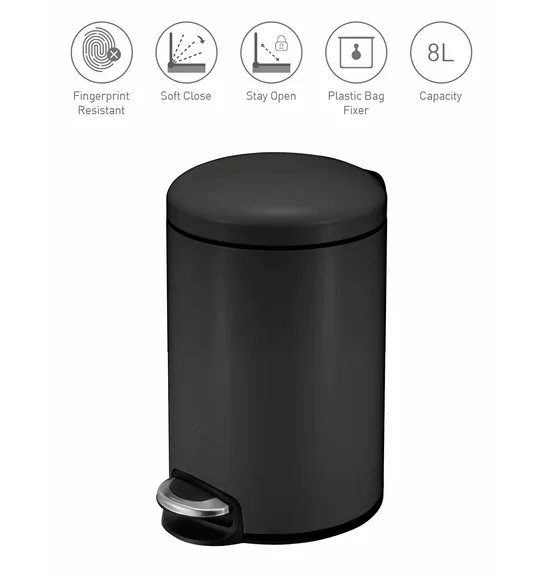 Eko 9213 Maggey Stainless Steel Fingerprint Resistant Step Bin Black