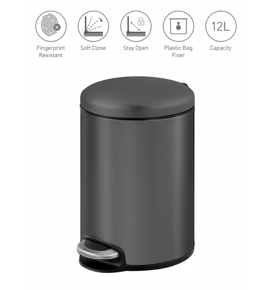 Eko 9213 Maggey Stainless Steel Fingerprint Resistant Step Bin Titanium Grey