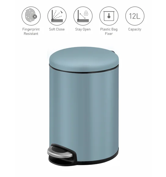 Eko 9213 Maggey Stainless Steel Fingerprint Resistant Step Bin Titanium Blue