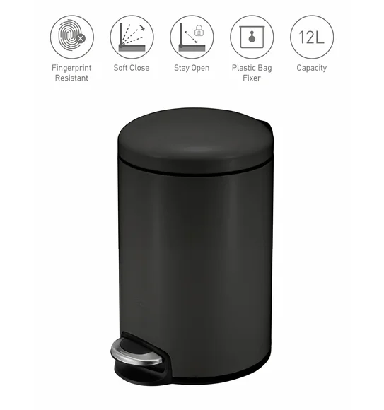 Eko 9213 Maggey Stainless Steel Fingerprint Resistant Step Bin Black