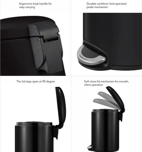 Eko 9213 Maggey Stainless Steel Fingerprint Resistant Step Bin Black