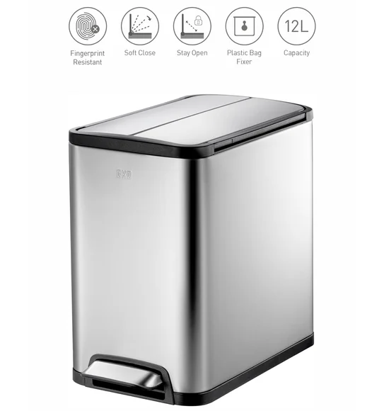 Eko 9377 Eco Fly Soft Close Fingerprint Resistant Step Bin Metallic