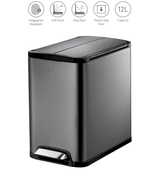 Eko 9377 Eco Fly Soft Close Fingerprint Resistant Step Bin Black Steel