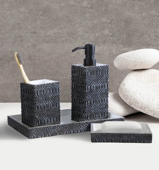 Vibe 4Pcs Bathroom Set Polyresin Bath Set Charcoal