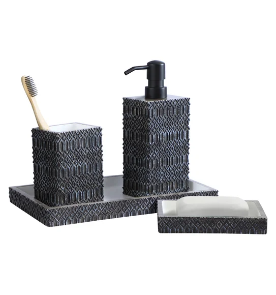 Vibe 4Pcs Bathroom Set Polyresin Bath Set Charcoal