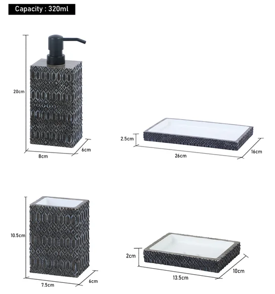 Vibe 4Pcs Bathroom Set Polyresin Bath Set Charcoal