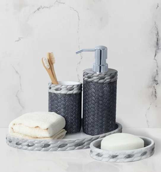 Vibe 4Pcs Bathroom Set Polyresin Bath Set Dark Grey