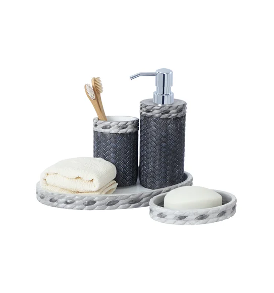 Vibe 4Pcs Bathroom Set Polyresin Bath Set Dark Grey