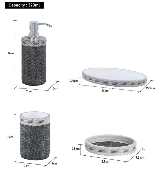 Vibe 4Pcs Bathroom Set Polyresin Bath Set Dark Grey