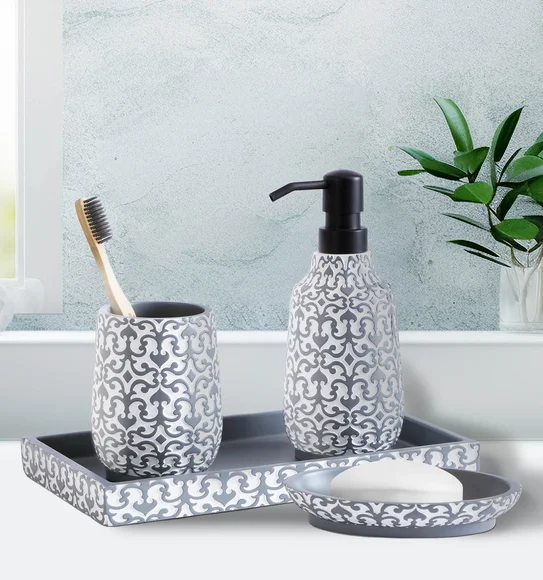Vibe 4Pcs Bathroom Set Polyresin Bath Set White