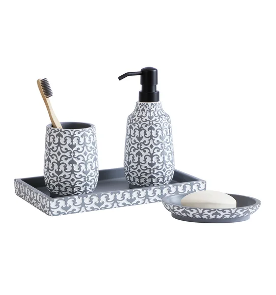Vibe 4Pcs Bathroom Set Polyresin Bath Set White