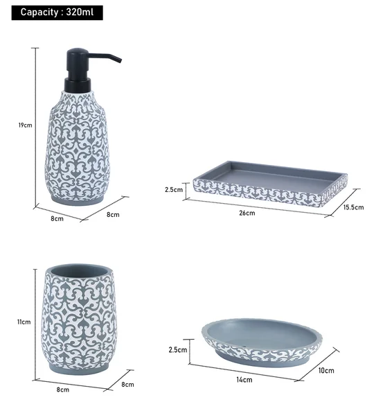 Vibe 4Pcs Bathroom Set Polyresin Bath Set White