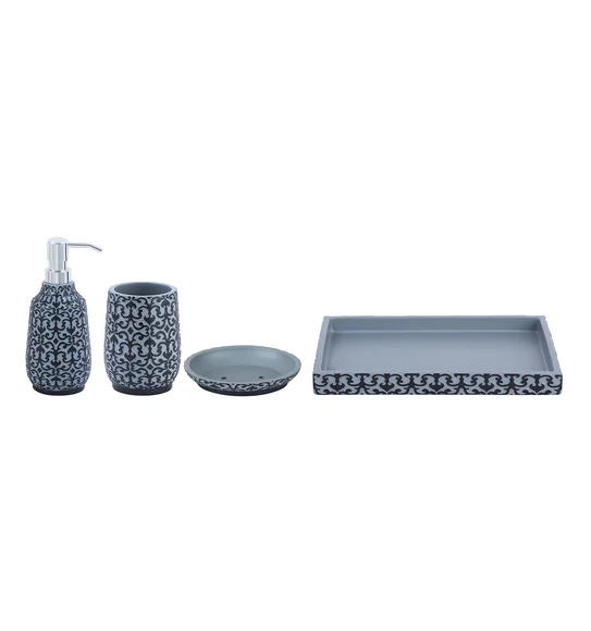 Vibe 4Pcs Bathroom Set Polyresin Bath Set Grey and Black