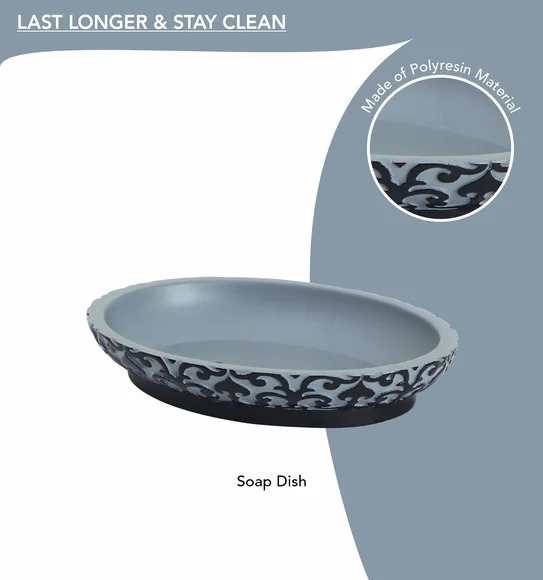 Vibe 4Pcs Bathroom Set Polyresin Bath Set Grey and Black
