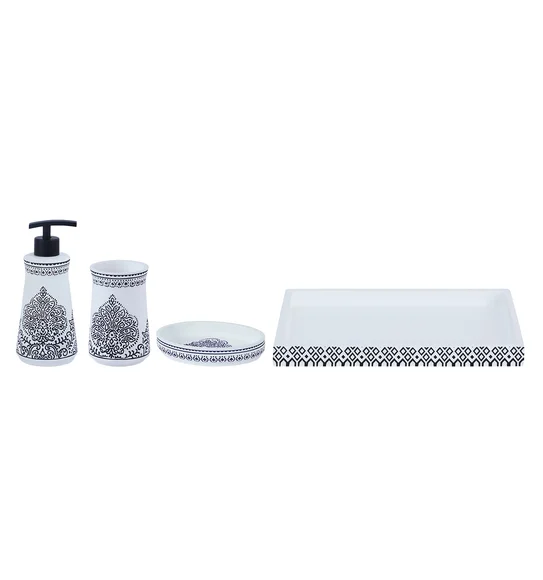 Vibe 4Pcs Bathroom Set Polyresin Bath Set White and Black