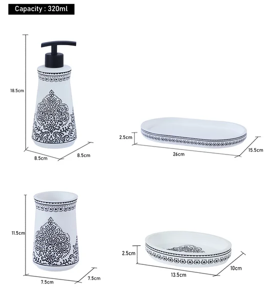 Vibe 4Pcs Bathroom Set Polyresin Bath Set White and Black