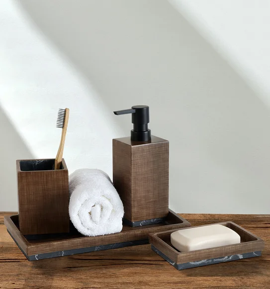Vibe 4Pcs Bathroom Set Polyresin Bath Set Wood
