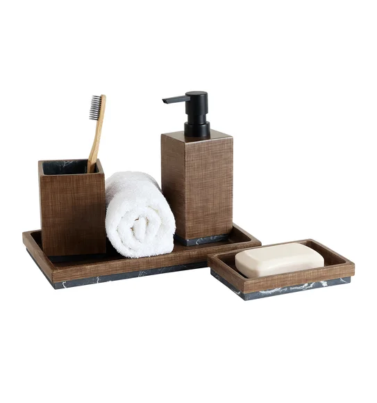 Vibe 4Pcs Bathroom Set Polyresin Bath Set Wood