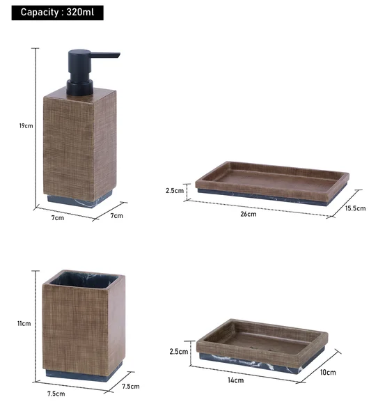 Vibe 4Pcs Bathroom Set Polyresin Bath Set Wood
