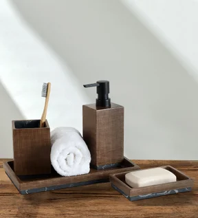 Vibe 4Pcs Bathroom Set Polyresin Bath Set Wood
